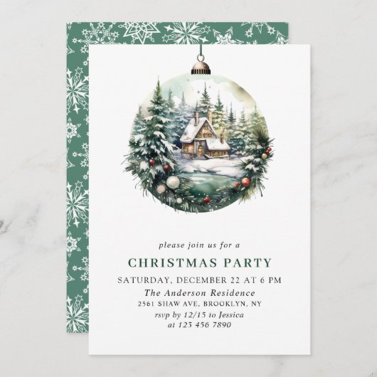 Invitation Soirée de Noël de l'élégante aquarelle (Devant / Derrière)
