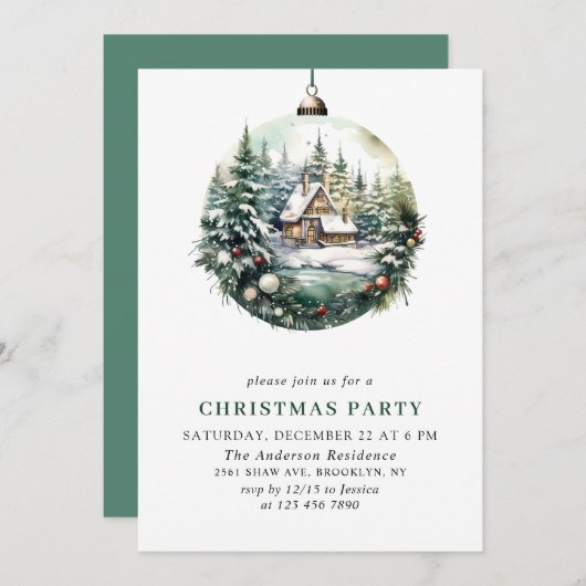 Invitation Soirée de Noël de l'élégante aquarelle (Devant / Derrière)