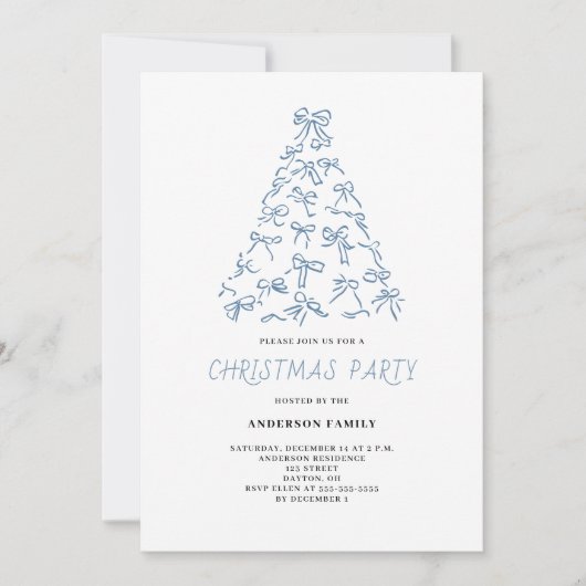 Invitation Soirée de Noël de Scribble Bow moderne (Devant)