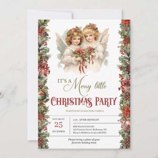 Invitation Soirée de Noël des Anges victoriens rétro (Devant)