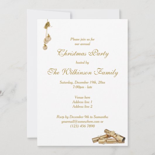 Invitation Soirée de Noël des cloches et des crackers mignons (Dos)