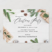 Invitation Soirée de Noël des Feuilles de pin rustique (Devant / Derrière)