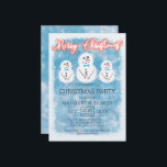 Invitation Soirée de Noël des motoneiges mignonnes givrées<br><div class="desc">Cette adorable et douce invitation à la fête de Noël est parfaite pour la saison des fêtes. Il comprend trois bonhomme de neige peints à la main au-dessus d'un arrière - plan bleu glacier dépoli et une bordure blanche enneigée avec la phrase "Joyeux Noël", dans la typographie rouge brillante. C'est...</div>