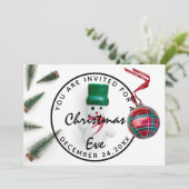 Invitation Soirée de Noël Dîner de Noël White Green Snowman (Debout devant)