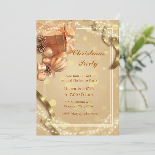 Invitation Soirée de Noël doré (Debout devant)