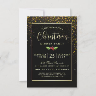 Invitation Soirée de Noël Douches en or Confetti