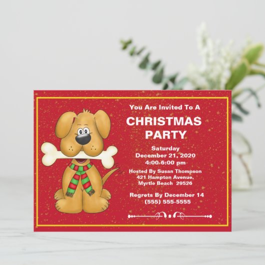 Invitation Soirée de Noël du chien mignon (Debout devant)