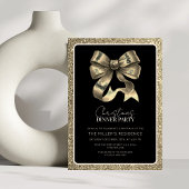 Invitation Soirée de Noël Elegant Black and Gold Bow