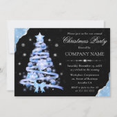 Invitation Soirée de Noël Elegant Blue Ribbon Tree (Devant)