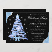 Invitation Soirée de Noël Elegant Blue Ribbon Tree (Devant / Derrière)