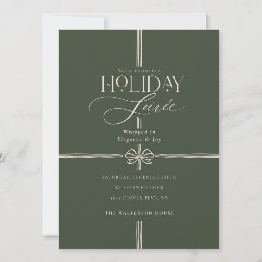 Invitation Soirée de Noël Elegant Bow Présence (Devant)