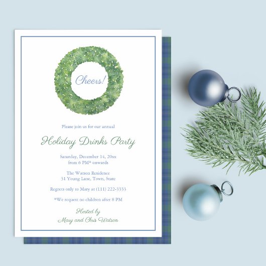Invitation Soirée de Noël Elegant Boxwood Wreath
