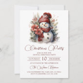 Invitation Soirée de Noël Elegant Floral Snowman (Devant)