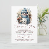 Invitation Soirée de Noël Elegant Floral Snowman (Debout devant)