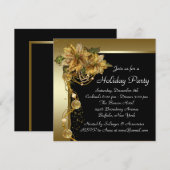 Invitation Soirée de Noël Elegant Gold Poinsettia (Devant / Derrière)