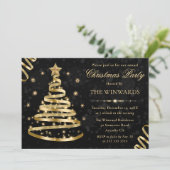 Invitation Soirée de Noël Elegant Gold Sparkly Ribbon Tree (Debout devant)