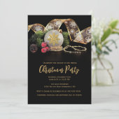 Invitation Soirée de Noël Elegant Gold sur Noir (Debout devant)