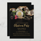 Invitation Soirée de Noël Elegant Gold sur Noir (Devant / Derrière)