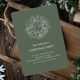 Invitation Soirée de Noël Elegant Green Wreath