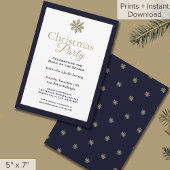 Invitation Soirée de Noël Elegant Marine Gold Snowflake