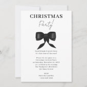 Invitation Soirée de Noël Elegant Noir Blanc Bow (Devant)
