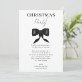 Invitation Soirée de Noël Elegant Noir Blanc Bow (Debout devant)