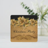 Invitation Soirée de Noël Elegant Noir et Or Poinsettia (Debout devant)