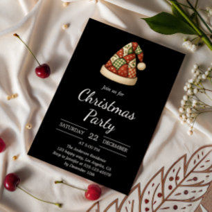 Invitation Soirée de Noël Elegant Noir Rustique Santa Hat