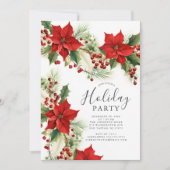 Invitation Soirée de Noël Elegant Poinsettia (Devant)