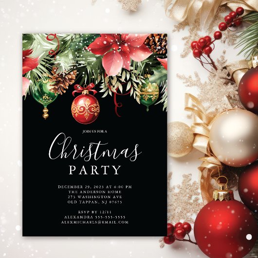Invitation Soirée de Noël Elegant Poinsettia
