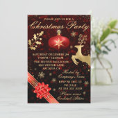 Invitation Soirée de Noël Elegant Red & Gold Bauble & Ribbon (Debout devant)