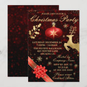 Invitation Soirée de Noël Elegant Red & Gold Bauble & Ribbon (Devant / Derrière)