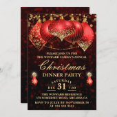 Invitation Soirée de Noël Elegant Red & Gold Baubles (Devant / Derrière)