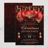 Invitation Soirée de Noël Elegant Red & Gold Baubles (Devant / Derrière)