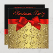 Invitation Soirée de Noël Elegant Red Gold Swirl Bow (Devant / Derrière)