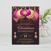 Invitation Soirée de Noël Elegant Rose & Gold Baubles (Debout devant)