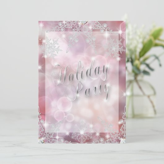 Invitation Soirée de Noël Elegant Rose Sparkly Deep Bokeh (Debout devant)