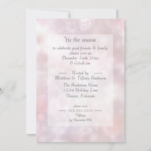 Invitation Soirée de Noël Elegant Rose Sparkly Deep Bokeh (Dos)