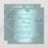 Invitation Soirée de Noël Elegant Silver Turquoise Blue Snowf (Devant / Derrière)