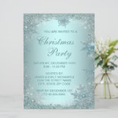 Invitation Soirée de Noël Elegant Silver Turquoise Blue Snowf (Debout devant)