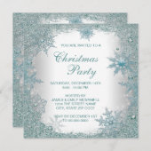 Invitation Soirée de Noël Elegant Turquoise Blue Snowflake (Devant / Derrière)