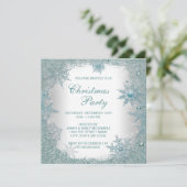 Invitation Soirée de Noël Elegant Turquoise Blue Snowflake (Debout devant)