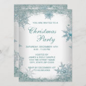 Invitation Soirée de Noël Elegant Turquoise Blue Snowflake (Devant / Derrière)