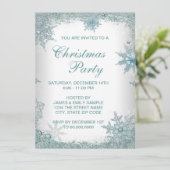 Invitation Soirée de Noël Elegant Turquoise Blue Snowflake (Debout devant)