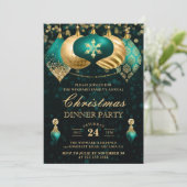 Invitation Soirée de Noël Elegant Turquoise & Gold Baubles (Debout devant)