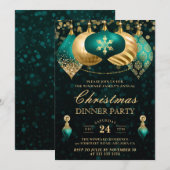Invitation Soirée de Noël Elegant Turquoise & Gold Baubles (Devant / Derrière)