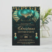 Invitation Soirée de Noël Elegant Turquoise & Gold Baubles (Debout devant)