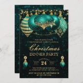 Invitation Soirée de Noël Elegant Turquoise & Gold Baubles (Devant / Derrière)