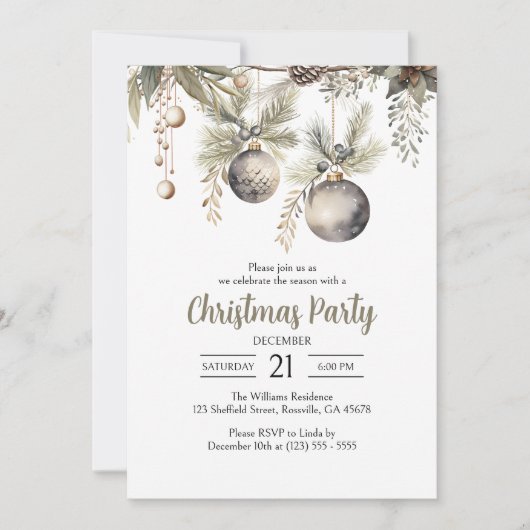 Invitation Soirée de Noël Elégante (Devant)