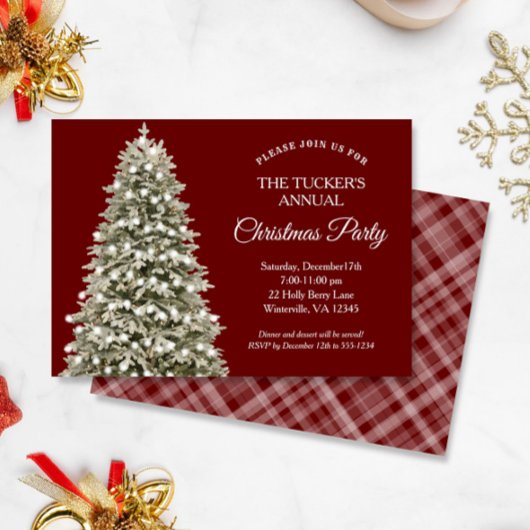 Invitation Soirée de Noël élégante Arbre rouge Plaid Noël